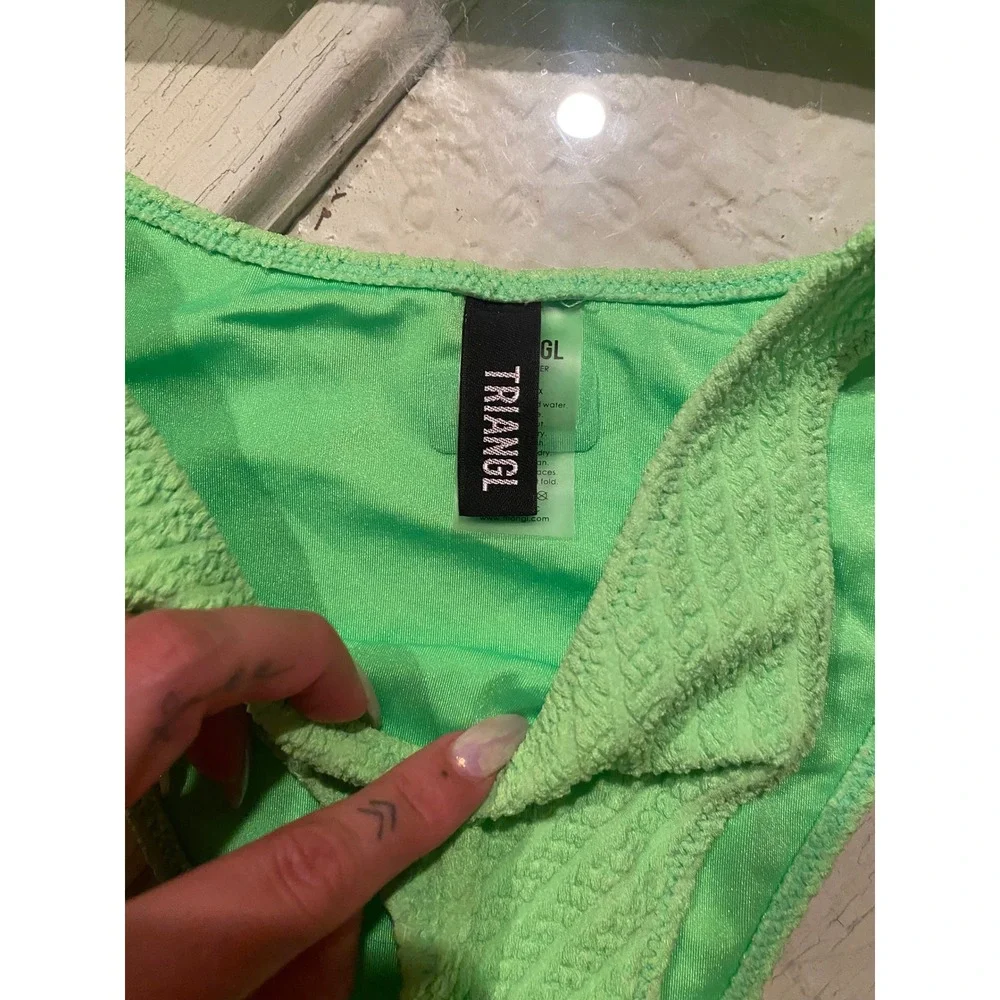 Triangl Lime Green Textured Smocked Rib Triangle Bikini Set Size S